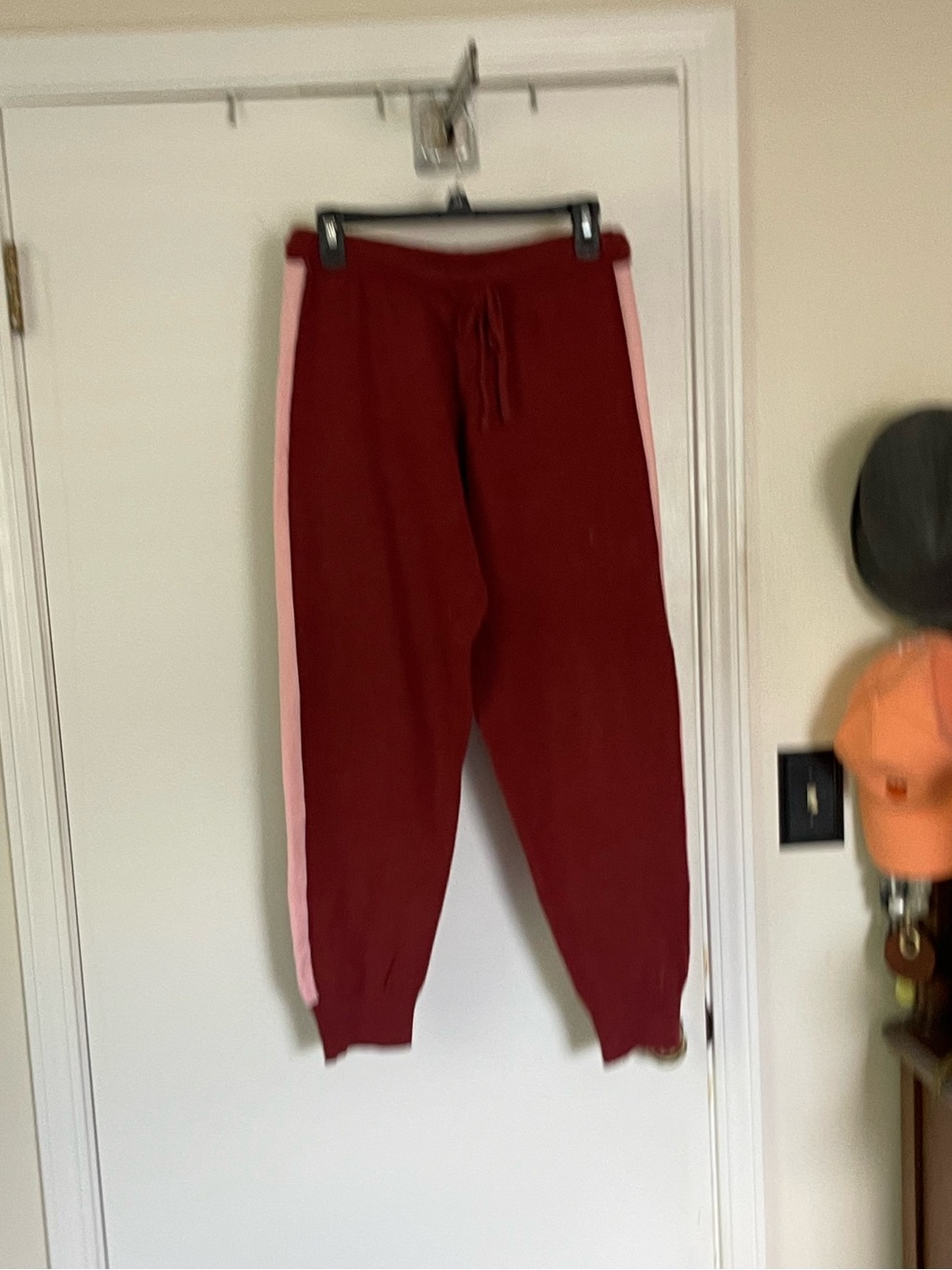 Anthropology Burgundy Sweatpants with Pink Side Stripe
